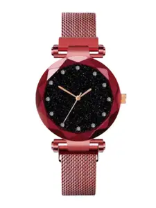 THE SHOPOHOLIC Women Embellished Dial & Stainless Steel Straps Analogue Watch FR-BAR-RED