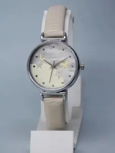 THE SHOPOHOLIC Women Printed Dial & Leather Straps Analogue Watch AB-WHITE