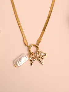 Estailo fashion Gold-Plated Artificial Stones Studded Minimal Necklace