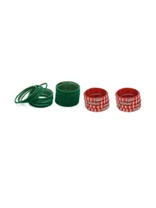 Somil Set of 32 Women Green & Red Artificial Stones and Beads Bangles