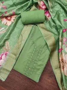 KIMISHA Floral Embroidered Thread Work Organza Unstitched Dress Material