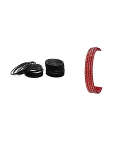 Somil Classic Combo Glass Bangles | Simple Chudi Set For Women & Girls | Daily Use & Special Occasions, Combo Of 2 Set, Black, Red
