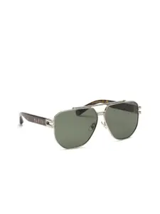 PHILIPP PLEIN Men Green Lens & Silver-Toned Aviator Sunglasses with