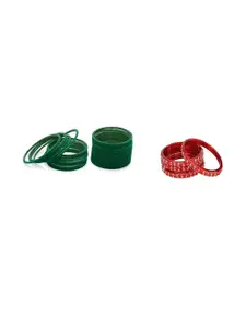 SOMIL Set of 28 Women Green & Red Artificial Stones and Beads Bangles