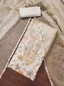 KIMISHA Floral Embroidered Sequinned Organza Unstitched Dress Material