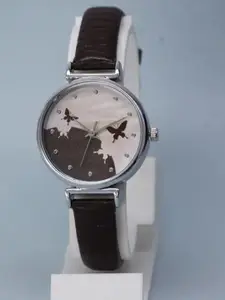 THE SHOPOHOLIC Women Printed Dial & Leather Bracelet Style Straps Analogue Watch AB-BROWN