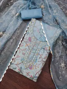 KIMISHA Women Ethnic Motif Embroidered Organza Unstitched Dress Material