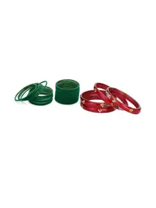 SOMIL Women Set Of 2 Green & Red Glass Artificial Stones Bangles