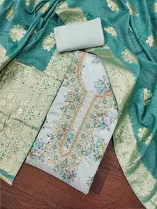 KIMISHA Floral Printed Beads And Stones Unstitched Dress Material