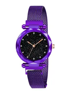 THE SHOPOHOLIC Women Embellished Dial & Stainless Steel Analogue Watch 12-Purple
