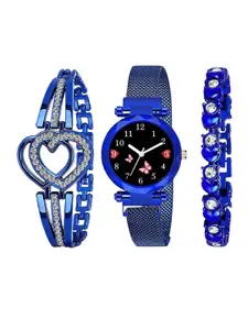 THE SHOPOHOLIC Women Embellished Steel Bracelet Style Straps Analogue Watch