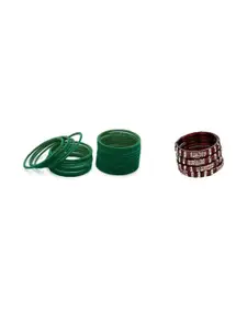 SOMIL Set Of 28 Green and Maroon Glass Artificial Stones Bangles