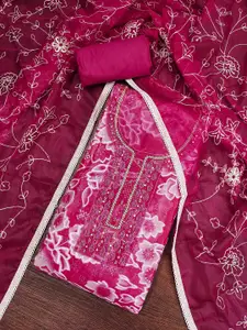 KIMISHA Women Ethnic Motif Printed Organza Unstitched Dress Material