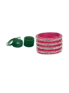 Somil Classic Combo Glass Bangles | Simple Chudi Set For Women & Girls | Daily Use & Special Occasions, Combo Of 2 Set, Green, Pink