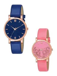 THE SHOPOHOLIC Women Pack of 2 Leather Straps Analogue Watch Rizz-Bl-P
