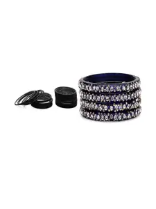 SOMIL Women Set Of 28 Artificial Stones And Beads Handcrafted Glass And Velvet Bangles