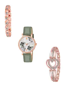 THE SHOPOHOLIC Women Printed Dial & Leather Straps Analogue Watch K-GREEN-2BR