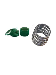 Somil Classic Combo Glass Bangles |Combo Of 2 Set, Green, Grey