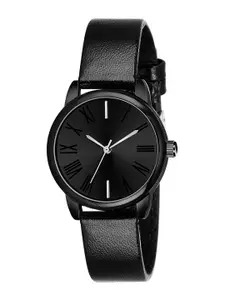 THE SHOPOHOLIC Women Dial & Leather Bracelet Style Straps Analogue Watch FR_BLACK