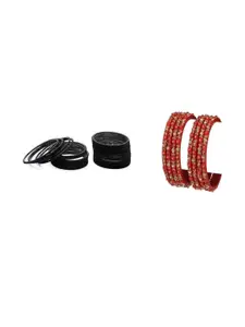 Somil Classic Combo Glass Bangles | Simple Chudi Set For Women & Girls | Daily Use & Special Occasions, Combo Of 2 Set, Black, Radium