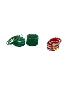 SOMIL Women Set Of 2 Green & Multi Glass Artificial Stones Bangles