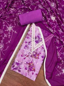 KIMISHA Floral Printed Beads and Stones Unstitched Dress Material