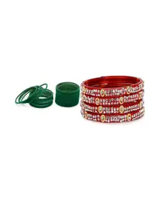 SOMIL Set of 28 Artificial Stones Studded Glass Bangles