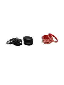 Somil Classic Combo Glass Bangles |Combo Of 2 Set, Black, Red