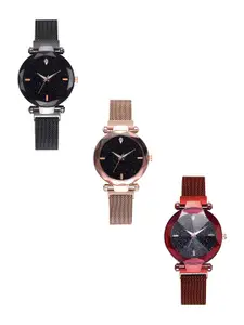 THE SHOPOHOLIC Women Pack Of 3 Dial & Stainless Steel Straps Analogue Watch S-450-453-455