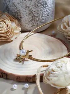 Estailo fashion Gold-Plated Pearls Beaded Necklace