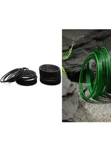 Somil Combo Of 2 Set green,black glass bangles