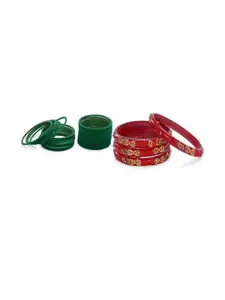 SOMIL Set Of 28 Green and Red Glass Artificial Stones Bangles