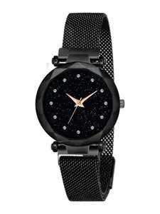 THE SHOPOHOLIC Women Embellished Bracelet Style Straps Analogue Watch Black-12