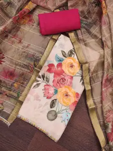 KIMISHA Floral Printed Beads and Stones Unstitched Dress Material