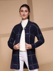 Juelle Women Checked V-Neck Longline Shrug