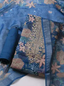 Meena Bazaar Embroidered Thread Work Linen Unstitched Dress Material