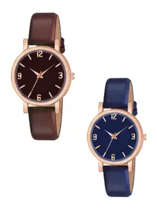 THE SHOPOHOLIC Women Pack Of 2 Dial & Leather Straps Analogue Watches F-MR-BL