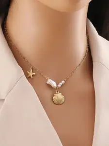 Estailo fashion Gold-Plated Pearls Baeded  Statement Necklace