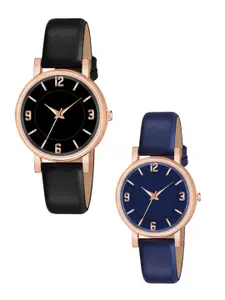 THE SHOPOHOLIC Women Pack Of 2 Dial & Leather Straps Analogue Watch F-B-BL