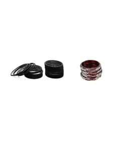 SOMIL Set Of 28 Black and Maroon Glass Artificial Stones Bangles