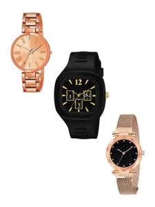 THE SHOPOHOLIC Women Set of 3 Analogue Watch SQ-B-TNR-MAG-COPER