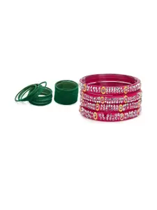 Somil Elegant Women Green & Pink Pack Of 28 Handmade Traditional Glass Bangle Set