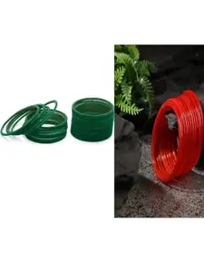 Somil Classic Combo Glass Bangles | Simple Chudi Set For Women & Girls | Daily Use & Special Occasions, Combo Of 2 Set, Green, Red