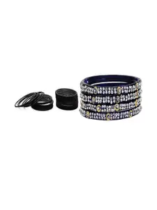 SOMIL Women Set Of 2 Blue & Black Glass Artificial Stones Bangles