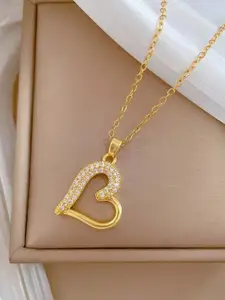 Estailo fashion Gold-Plated Artificial Stone Studded Heart Necklace