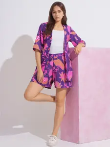all about you Floral Printed Shawl Neck Shirt With Shorts Co-Ords