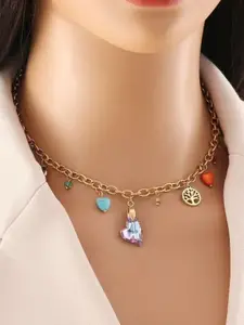 Estailo fashion Gold-Plated Cubic Zirconia Studded Charm Necklace