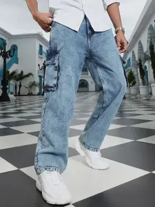 Campus Sutra Men Comfort Fit Mid-Rise Heavy Fade Stretchable Cargos Jeans