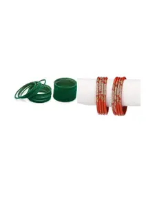 SOMIL Women Set Of 2 Red & Green Glass & Velvet Artificial Stones Bangles