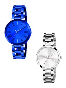 THE SHOPOHOLIC Women Pack Of 2 Bracelet Style Straps Analogue Watch TNR-BL-SIL